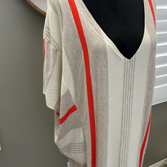 Anthropologie Dress Puella Elevation Striped Cocoon Cream Tunic SZS Midi VNeck - Picture 3 of 7